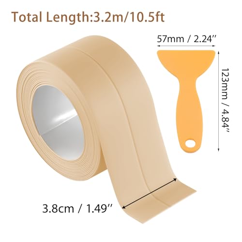 Image of 3 Rolls Caulk Tape Waterproof Sealing Self Adhesive, Caulking Sealant Strip for Bathroom Toilet Kitchen with Sealing Tool