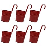 Cabilock 6Pcs Hängender Blumentopf Metall Blumentöpfe Blumeneimer Hängetopf Wand Pflanzer mit Ablaufloch Metall Vase Pflanztöpfe Pflanzgefäße Balkontopf Übertopf für Zuhause Garten Balkon Rot