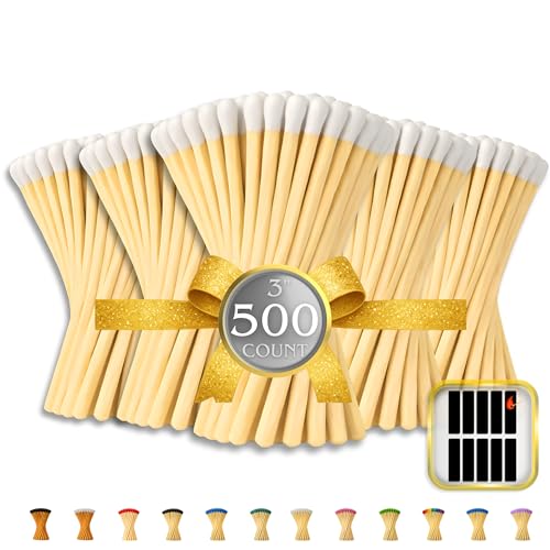 Image of 500 Count | 3 inch White Matches | Strikers Included | Color Tip Wooden Match | Refill for Matchstick Jars, Candle Display, Holders & Bottles | 4 in inches Long