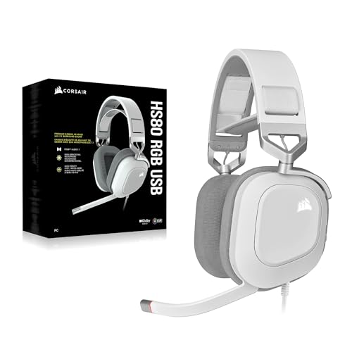 Image of Corsair HS80 RGB USB Premium Gaming Headset with Dolby Audio 7.1 Surround Sound (Broadcast-Grade Omni-Directional Microphone, Memory Foam Earpads, High-Fidelity Sound, Durable Construction) White