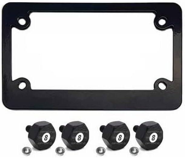 Metal Black Motorcycle License Plate Frame +Tag Fasteners Kit - 8 Pool Ball Style-9856-6853
