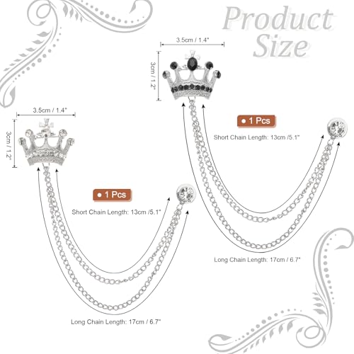 Image of PATIKIL Crown Hanging Chain Brooch Pins, Rhinestone Suit Pins Fashion Crystal Lapel Pins