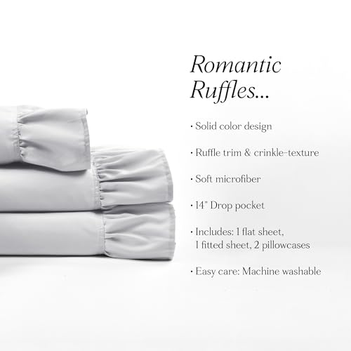 Image of Lush Decor Reyna Ruffle Sheet Set 6 Piece Set Full, Light Gray - Full Sheets - Kids Bed Sheets - Full Size Bed Sheet Set - Coquette Bedroom Decor