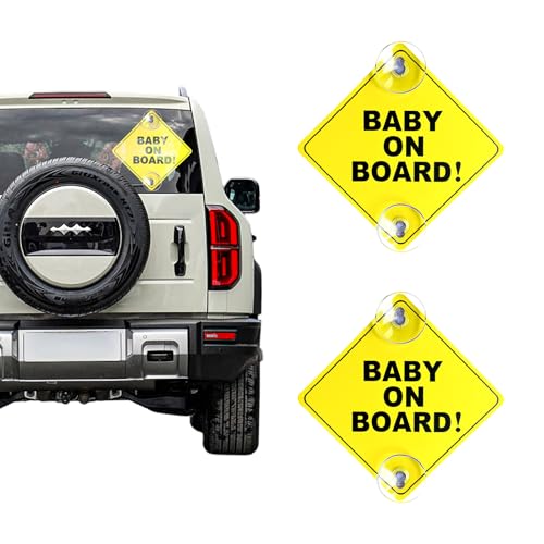 Image of Wevdn 2PCS Baby On Board Sticker for Car Window, 5''x5'' Removable Baby Safety Warning Sign with Suction Cup, Reusable Baby On Board Decal Sticker for Families with Children