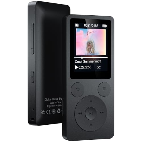 64GB MP3 Player Bluetooth 5.3 & Lautsprecher – Upgrade mit physischen Tasten (Zurück, Menü, Lautstärke), Nur 37g mit Kopfhörer FM Radio Diktiergerät Mini-Design HiFi-Sound,...