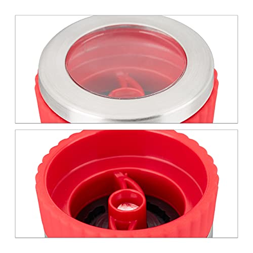 Foto von Relaxdays Chilimühle, Edelstahl Gewürzmühle m. Kräuter Mahlwerk, 16 cm Mühle, silber-rot