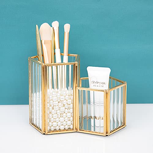 SLHEQING Makeup Organizer Gold Makeup Brush Holder Glass Cosmetic Organizer, Vintage Make up Storage - Image 2