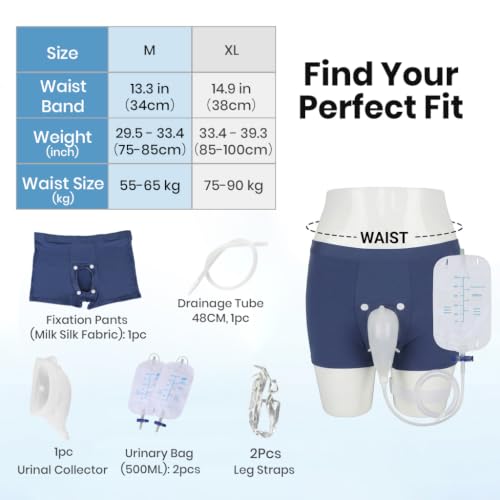 Image of HANNEA Wearable Urine Collector for Men - Breathable Elastic Pants with Soft Silicone Cup & Detachable 500ml Bag (Size M)