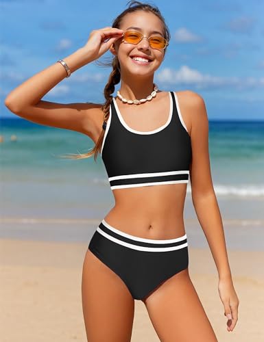 Girls Swimsuit Double Strap High Waisted Sporty 2 Piece Bikini Sets Swimwear Bathing Suits for Girls Swimsuits4