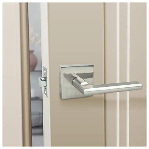 Image of Nuk3y Hulk Series Lever Door Handle Slim Square Modern Contemporary Lever Set (Passage, Satin Nickel)
