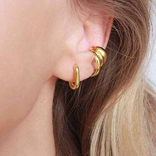 ALEXCRAFT Small Gold Silver Rectangle Hoop Earrings 11mm 14k Gold Plated U Shape Trendy Oval Hoop Earrings for Women Men2