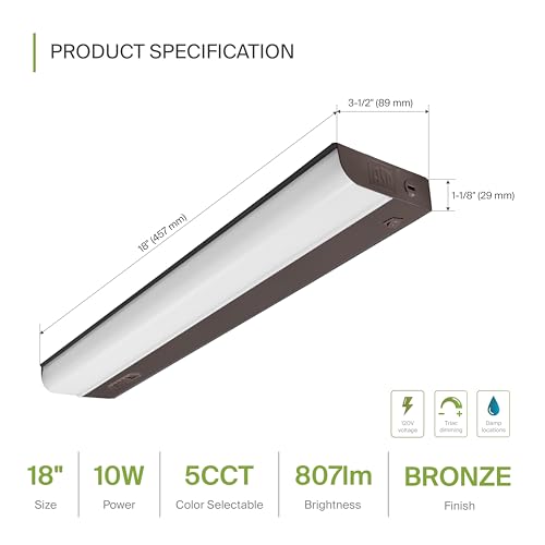 Image of ASD LED Under Cabinet Lighting Hardwired, 18 Inch 10W 2700K-5000K Selectable, 807LM, CRI90+, Direct Wire Linkable Under Counter Lights for Kitchen, Dimmable Under Cabinet Lights, Bronze, UL, 20 Pack