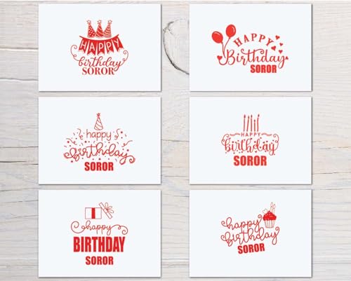 Image of Custom Made Love Birthday Sorority FOLDED Note Card Set, Birthday Women Stationary Notecard Set, Stationery For Sorority Women, Assorted Designs (Red + White)