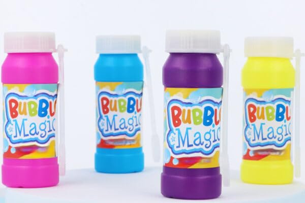 Magic Bubble Tubs with Wand – 50ml Bubble Solution Pots for Kids, Fun Party Bubbles, Outdoor Play & Celebrations – Assorted Colours, Easy Grip Mini Bubble Tub Set