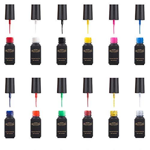 Perfect Summer 12PCS Painted Nail Gel Polish Soak Off Gel Liner Painting UV LED Manicure DIY Nail Art Design Drawing Dotting Tools, 6ML Each 01