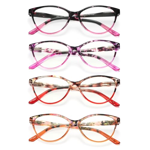 Image of Reading Glasses for Women feature lightweight anti-blue light lenses, spring hinges, cat-eye frames, anti-fatigue protection, UV resistance, and a classic and fashionable appearance(1.00x)