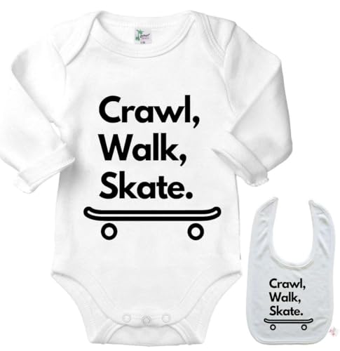 SHIRTZIE DESIGNS Crawl Walk Skate - Skateboarding Skater Newborn Infant outfit...