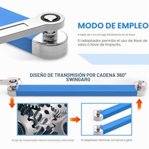 Miniatura 3 de Sgzqkz Juego Llave De Impacto Carraca, Barra De Extensión De Trinquete, Con Adaptadores Cuadrados De 1 2 , 1 4 Y 3 8 , Llave De Trinquete De Extensión Para Espacios Pequeños