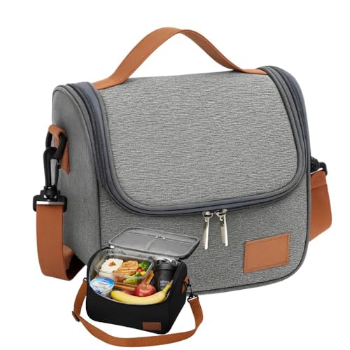 Bolsa Térmica Lancheira com Alça de Ombro para Marmita - Trabalho Academia Escola e Passeios Super Premium - Isolamento térmico (CINZA)