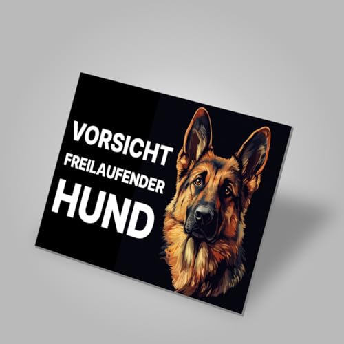 Vorsicht Hund Schild 20x30cm wetterfestes Schild Achtung Hundeschild freilaufender Hund Hunderasse (Schäferhund Schwarz)
