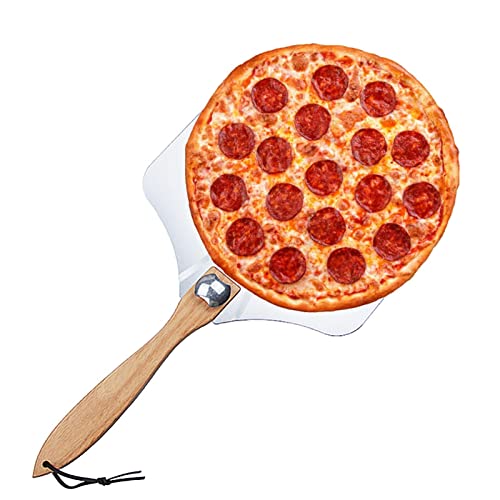 Paleta de pizza con mango de madera, pala de pizza de piedra, herramienta plegable para pizza | Parrilla de pizza lavable grande espátula de aluminio para pelar pizza, horno de pizza, mango de madera