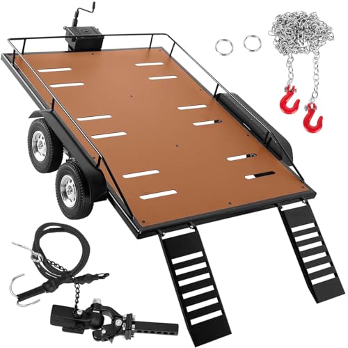 BRCatWPark Rimorchio in alluminio RC Aggiornamenti Parte per 1/10 RC Crawler TRX4 TRX6 Red cat Gen8 SCX10, RC Trailer per trasporto dietro l'auto, alluminio RC Heavy Duty Trailer Car w/ricevitore e