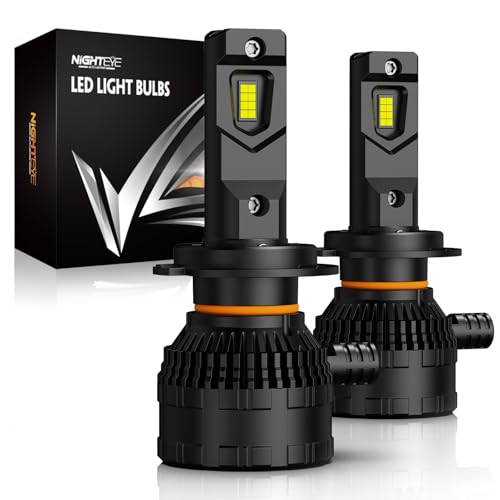 Bombillas LED H7 para faros delanteros NIGHTEYE - 42000LM 200W Bombillas H7 para faros delanteros con ventilador, 800% 6500K Bombillas LED de luz blanca, paquete de 2