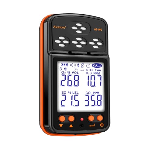 Aicevoos Gas Detector 4 Gas Monitor for H2S, O2, CO and EX Portable Visual Gas Monitor with Sound Light Vibration LCD Display, Rechargeable Multi Gas Detector Meter