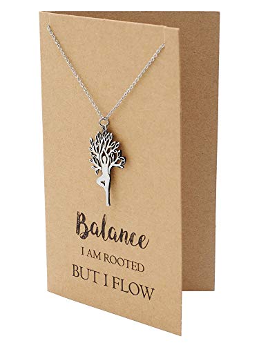 Quan Jewelry Yoga Vriksasana Asana Tree Pose Meditation Pendant Necklace, Yoga Accessories, Birthday Greeting Card, Inspirational Quote Card #TOP2