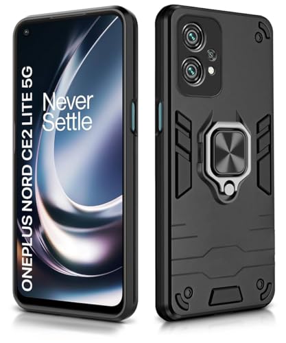 Image of WOW IMAGINE Polycarbonate 1+ Oneplus Nord Ce 2 Lite 5G Tough Armor Bumper Back Case For Oneplus Phone Cover | Ring Holder & Kickstand In-Built | Excellent 360 Degree Protection (Carbon Black)