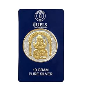 iJuels 999 fine Silver 10 Grams Ganeshji Silver coin with 22Kt Gold (Temperproof Pack) 17 41e+ZMvITpL. SL500 . SS300