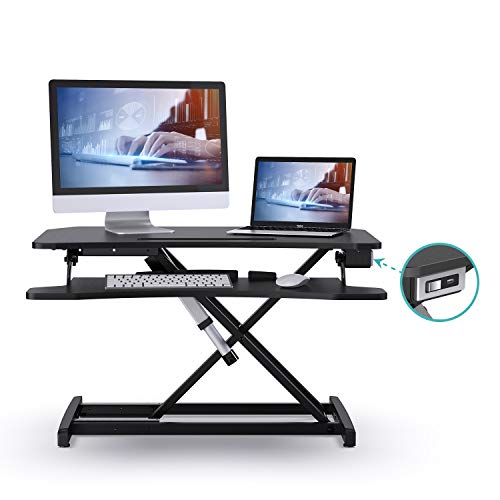 ABOX Poste de Travail Assis-Debout Électrique, Bureau d'Ordinateur Réglable en Hauteur, Station de Travail Largeur 85cm, avec Interface USB et Un Plateau Vaste Amovible pour Clavier
