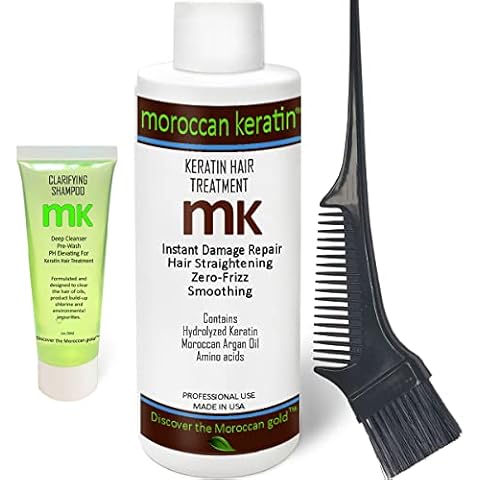 Moroccan Keratin Most Effective Brazilian Keratin Hair Treatment Straightening Complex Blowout Smoothing Natural Organic Results Salon Formula Clarifying Shampoo and Applicator Brush Cover