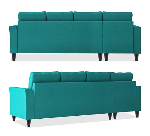 Image of Adorn India Maddox Tufted L Shape 6 Seater Sofa Set LHS (Aqua Blue) (3 Year Warranty)