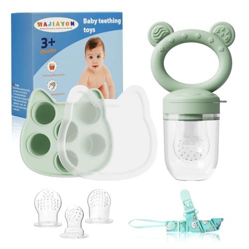Image of Baby Breastmilk Popsicle Molds & Baby Fruit Feeder, Infant Food Freezer Tray Storage Containers, Silicone Teething Pacifier Feeder and Teether for Babies,Boys and Girls-Green