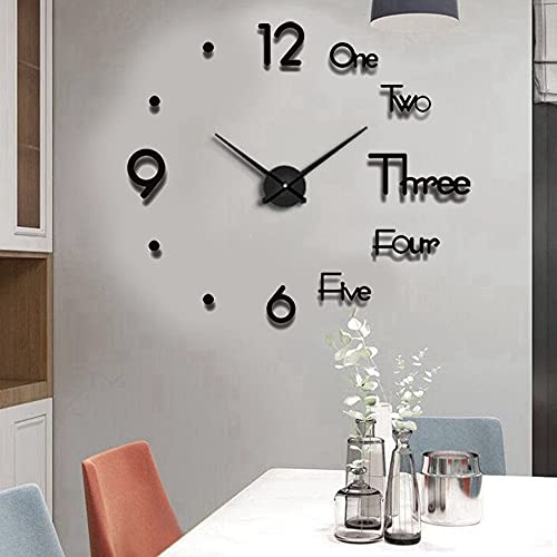 Biramba Frameless Diy Wall Clock,3D Surface Mirror Wall Clock Modern Design Large Mute Wall Watches Stickers For Living Room Bedroom Home Decorations (037Black) #TOP7