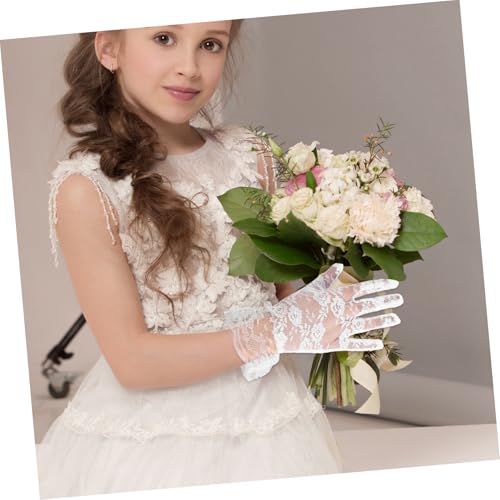 2pcs Boys and Girls Lace Gloves for Wedding Elegant Tulle Dress up Accessories for Flower Girls Ages Floral Design for Parties and Stage2