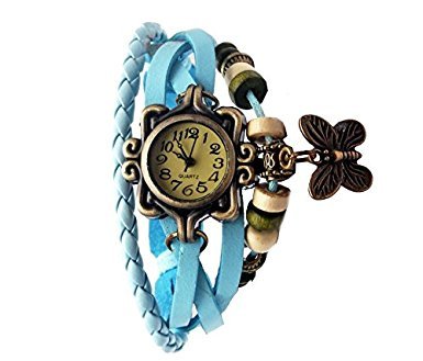Pappi-Haunt Vintage Leather Designer Sky Blue Butterfly Bracelet Casual Analog Watch for Girls, Women (B01F7DOW9Y) Amazon Price History, Amazon Price Tracker