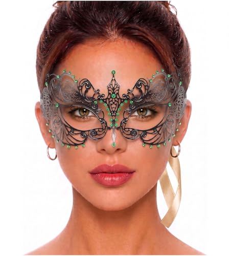 Image of Masquerade Mask for Women with Rhinestones - Elegant Metal Half Face Mask for Masquerade Parties, Mardi Gras, & Themed Events