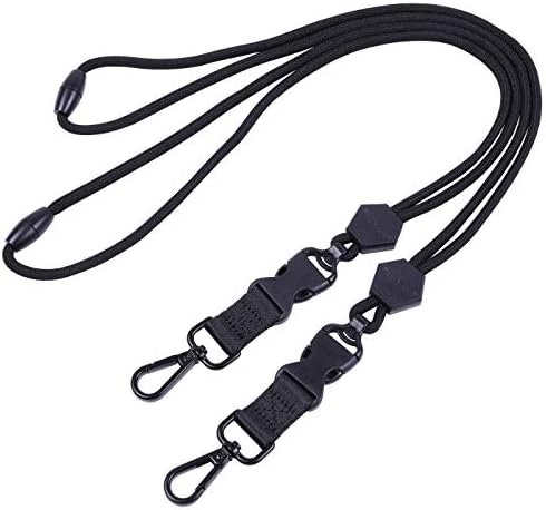 wisdompro 2 Pack of 23 inch Durable Round Cord Adjustable Lanyard with Safety Breakaway Buckle, Detachable Buckle and Heavy Duty Metal Hook for ID Card Badge Holder and Keys - Black