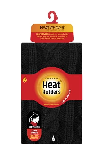 HEAT HOLDERS Women's Thermal 3.4 tog Fleece Cable knit Scarf Neck Warmer (Black)2