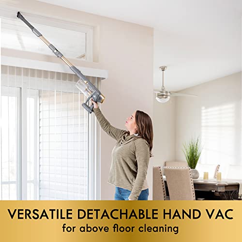 Image of Kenmore DS4095 Brushless Cordless Stick Vacuum with EasyReach Wand, Lightweight Cleaner 2-Speed Power Control, LED Headlight, Converts to Handheld for Hardwood Floors, Carpet & Pet Hair,Gold