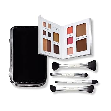 Woosh Beauty, Jetsetter Bundle in #5 Deep, Fold Out Face Non-Refillable, Essential Brush Set, Travel Case in Black