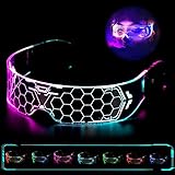 led brille bluetooth 👓【Einfache Bedienung】Led Schnelle Brille Schalter und Lichtmodus Schalter kann mit einem langen und kurzen druck gesteuert werden. Auf beiden Seiten der Ohren befinden sich unabhängige Schalter, Im Gegensatz zu den meisten Led brille ist die Cyberpunk Led brille komplett kabellos, Sie sich keine Gedanken darüber machen müssen, wie Sie die Brillenlinie verstecken.