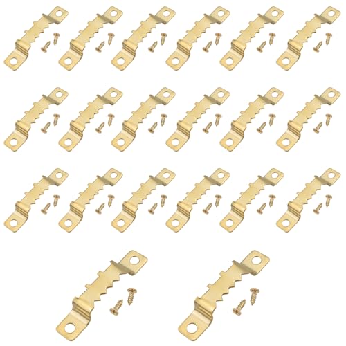Image of 20PCS Backsplash Serrated Hanging Clip 40 Screws Picture Frame Metal Serrated Hanging Clip Bow Straight Hanging Serrated for Hanging Heavy Canvas Photographs Clocks Artwork Wooden Frames