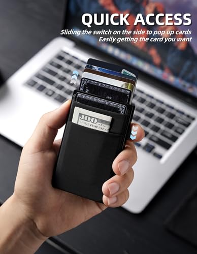 Slim Wallet for Men, Aluminum Credit Card Holder, Minimalist Metal Pop Up Wallet Black, RFID Blocking, Coin and Cash Pocket, Ultra Slim, Gift for Him2