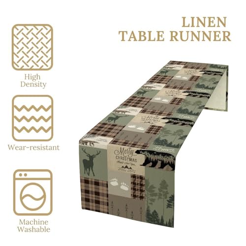 Image of Rustic Country Bear Table Runner,Patchwork Cabin Wild Animals Hunting Table Cloth for Home Kitchen Dining Table Decoration Party 13x36 in