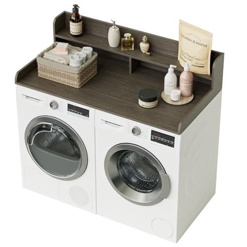 Apetaccat Plan de travail à 2 niveaux pour machine à laver et sèche-linge, organisation et rangement pour buanderie, plan de travail en bois pour machine à...