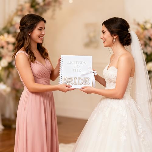 Libro de cartas para la novia, libro de visitas para despedida de soltera, álbum de recortes regalo | Pegamento de perlas, rosas y cinta incluidos, blanco 8x8 para consejos y deseos de damas de honor y familia en despedidas de soltera miniatura 7