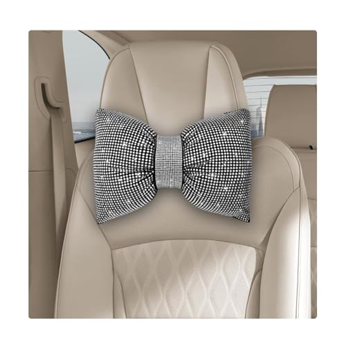 Yourkar Bling Car Seat Neck Pillow, Soft Bling Bowknot Headrest Neck Support Rest Cushion, Neck Relax Head Rest Auto Pillow with Crystal Rhinestone for Women, Car Accessories (White)